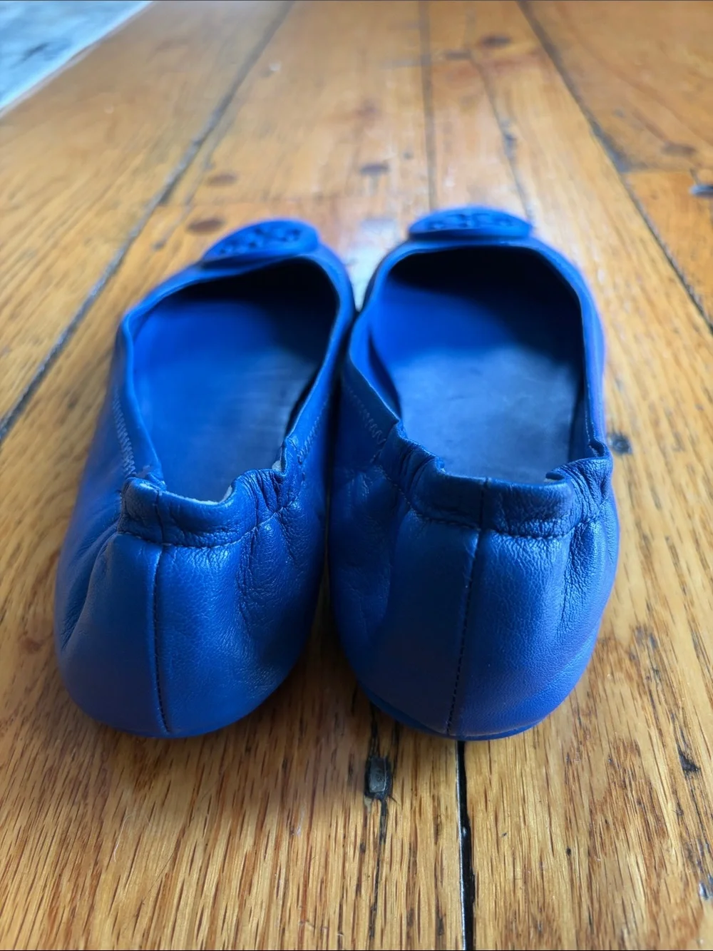 Tory Burch Royal Blue Leather Logo Ballet Flats
